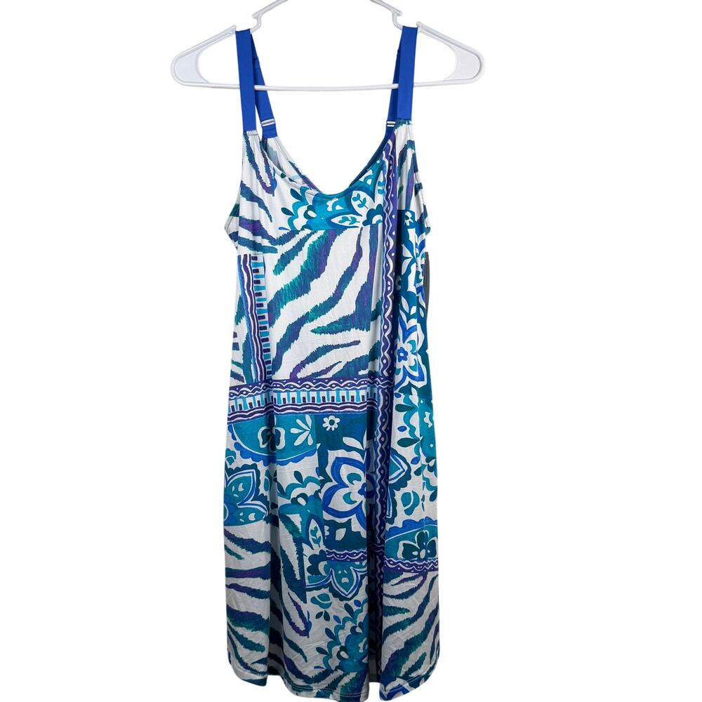 Lilac + London Knit Chemise Women's Medium Blue Abstract Print Adjustable Straps